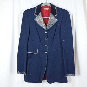 Harry Hall Riding Apparel Blazer Saddleseat Jacket Rhinestone Embellished Blue